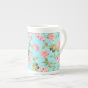 Tasse En Porcelaine Motif Rose Vintage Victorien d'été sur Turquoise