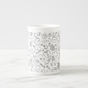 Tasse En Porcelaine Motif sans couture de gribouillis noir et blanc de