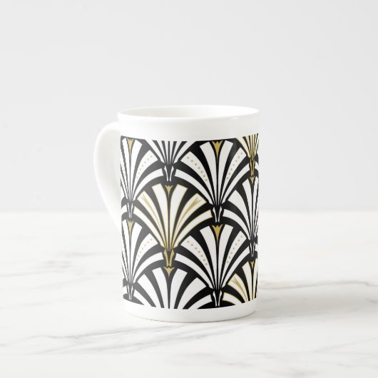 Tasse En Porcelaine Motif ventilateur Art déco - noir et blanc (Devant gauche)