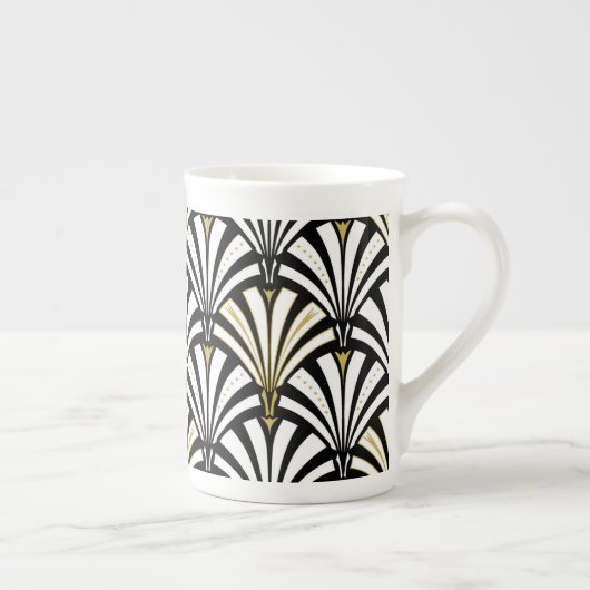 Tasse En Porcelaine Motif ventilateur Art déco - noir et blanc (Droite)