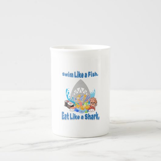 Tasse En Porcelaine Nagez comme un poisson, mangez comme un requin. na (Devant)