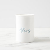 Tasse En Porcelaine Name Calligraphy Script Plain Simple White Blue (Devant)