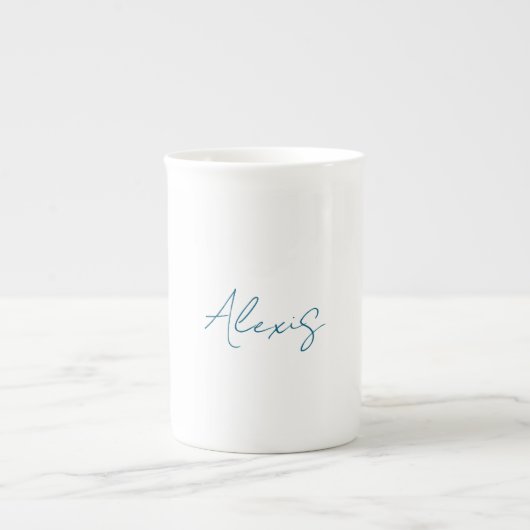 Tasse En Porcelaine Name Calligraphy Script Plain Simple White Blue (Devant)