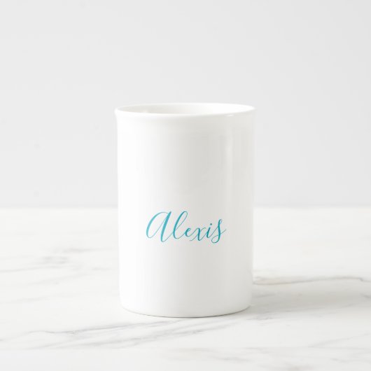 Tasse En Porcelaine Name Calligraphy Script Plain Simple White Blue (Devant)