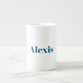 Tasse En Porcelaine Name Calligraphy Script Plain Simple White Blue (Devant)