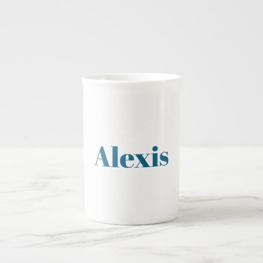 Tasse En Porcelaine Name Calligraphy Script Plain Simple White Blue (Devant)