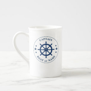 Tasse En Porcelaine Navires nautiques Roue Helm Stars Nom du capitaine