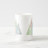Tasse En Porcelaine Noël Elégante Parties scintillant Arbres d'os d'os (Devant)