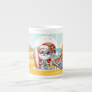 Tasse En Porcelaine Noël SANTA CLAUS en juillet à la plage