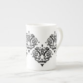 Tasse En Porcelaine Noir et blanc Elegant Damask (Devant droit)