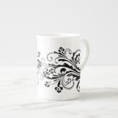 Tasse En Porcelaine Noir et blanc Elegant Damask (Devant droit)