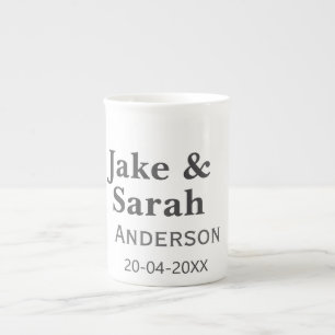 Tasse En Porcelaine Nom du couple cadre gris doré bordure date de mari