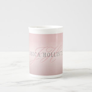 Tasse En Porcelaine Nom et monogramme Blush en FAUX or rose doux