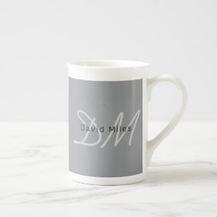 Tasse En Porcelaine Nom ou salutation modifiable   Gris noir et foncé