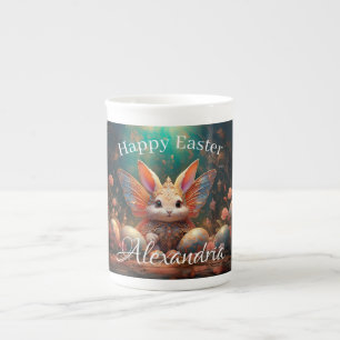 Tasse En Porcelaine Nom personnalisé Joyeux lapin de Pâques avec oeufs