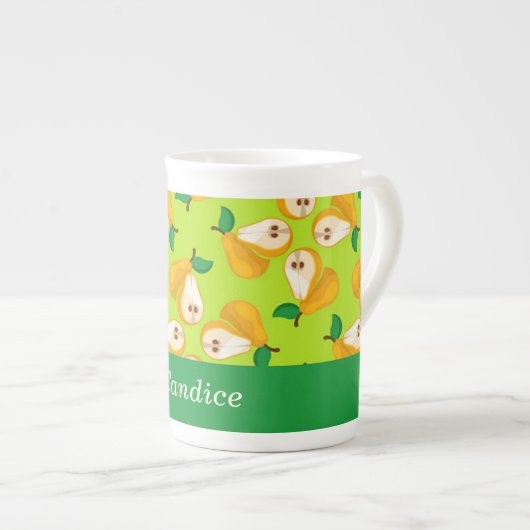 Tasse En Porcelaine Nom personnalisé perles orange sur vert (Devant droit)