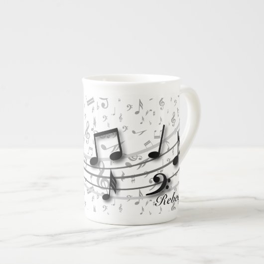 Tasse En Porcelaine Notes musicales noires et grises personnalisées (Devant droit)