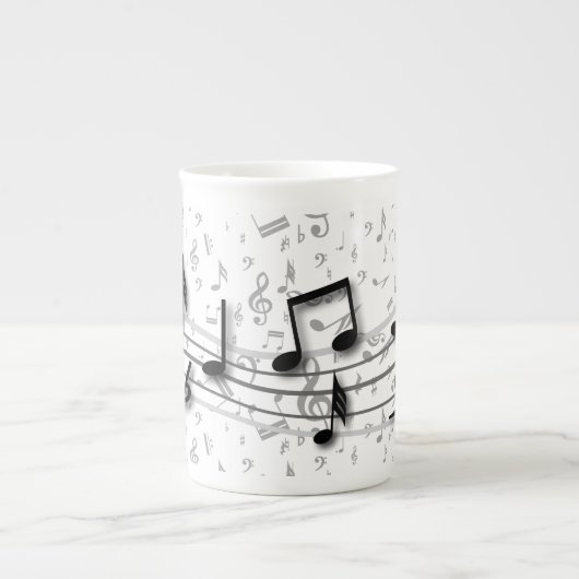Tasse En Porcelaine Notes musicales noires et grises personnalisées (Devant)