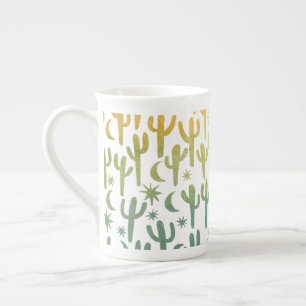 Tasse En Porcelaine Nuit Désert Saguaro Cactus Vert or Aquarelle