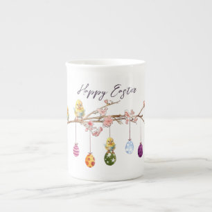 Tasse En Porcelaine Oeufs de Pâques sur la branche de floraison Joyeux