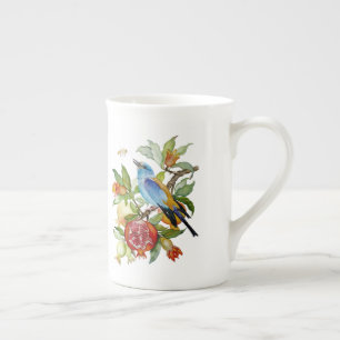 Tasse En Porcelaine Oiseau bleu parmi les grenades Botanique à l'aquar