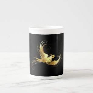 Tasse En Porcelaine Oiseau d'or sur Arrière - plan noir