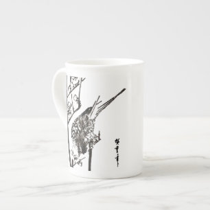 Tasse En Porcelaine Oiseau japonais sur une branche - noir et blanc