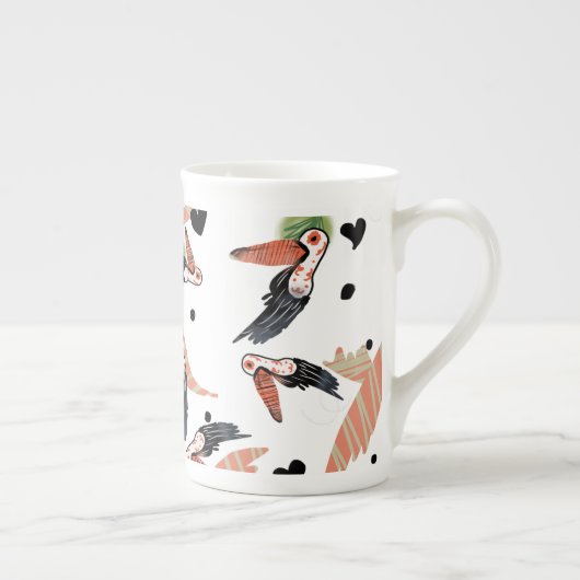 Tasse En Porcelaine Oiseaux toucans Été Végétation tropicale Art (Droite)