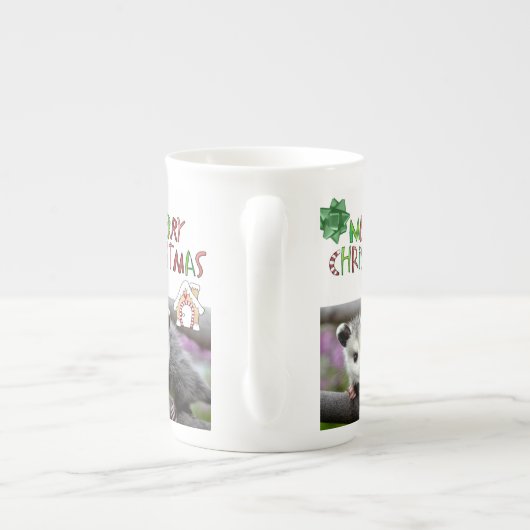 Tasse En Porcelaine Opossum de Noël Joyeux Vert (Dos)