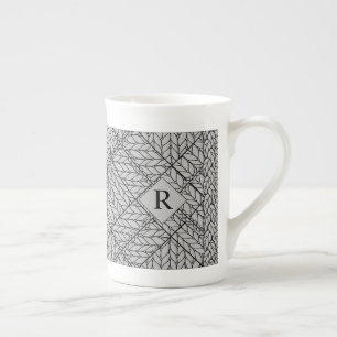 Tasse en porcelaine os GRAY ARGYLE KNIT + Texte