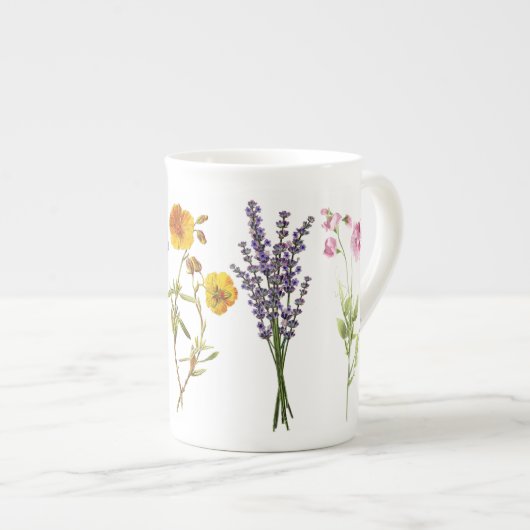 Tasse en porcelaine osseuse - Fleurs sauvages (Devant droit)