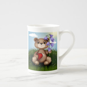 Tasse En Porcelaine Ours tenant un bouquet de fleurs-30926