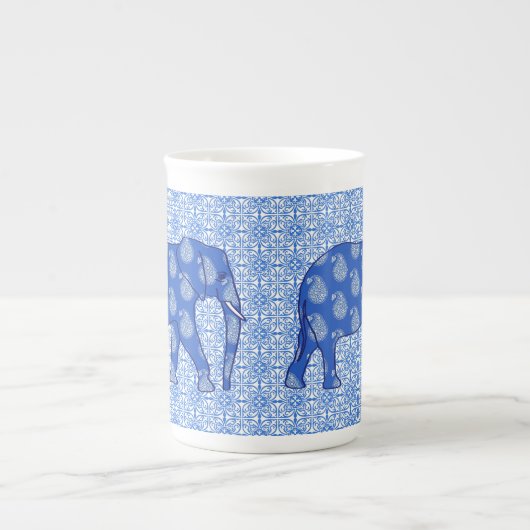 Tasse En Porcelaine Paisley éléphant - bleu cobalt et blanc (Devant)