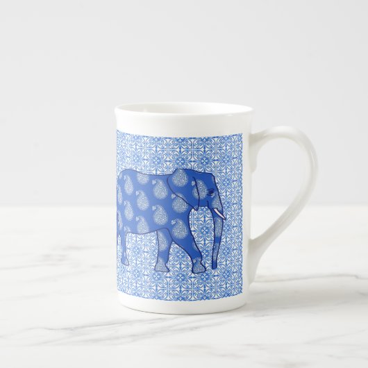 Tasse En Porcelaine Paisley éléphant - bleu cobalt et blanc (Droite)