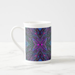 Tasse En Porcelaine Papillon Abstrait Magenta, Bleu et Vert Trippy