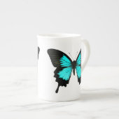 Tasse En Porcelaine Papillon - bleu turquoise et noir (Devant droit)