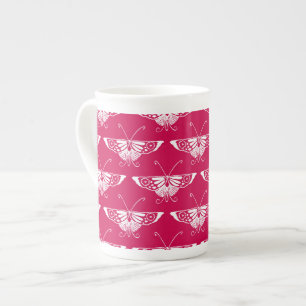 Tasse En Porcelaine Papillon Deco stylisé - rose fuchsia