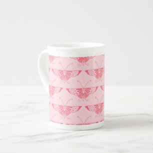 Tasse En Porcelaine Papillon stylisé Art Déco - rose corail