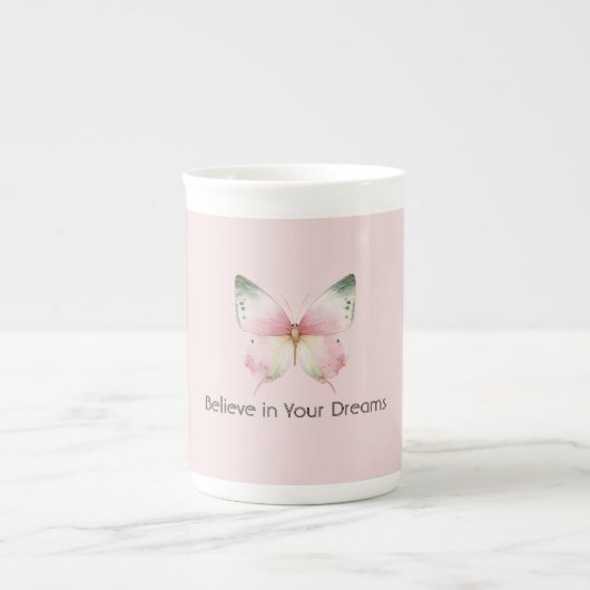 Tasse En Porcelaine Papillon Vert Rose Blanc Menthe (Devant)