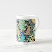 Tasse En Porcelaine Peacock Art Nouveau Impression, Turquoise & Neutra (Devant droit)