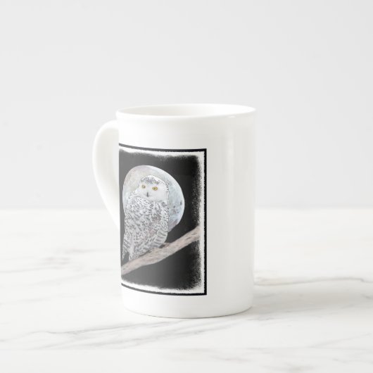 Tasse En Porcelaine Peinture sur la Chouette neigeuse et la Lune - Art (Devant gauche)