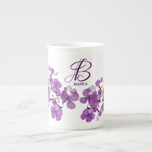 Tasse En Porcelaine Personnalisable B nom monogramme classe fleurs vio (Devant)