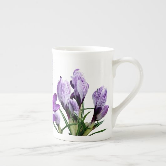 Tasse En Porcelaine Personnalisable Chloe nom monogramme fleurs violet (Droite)
