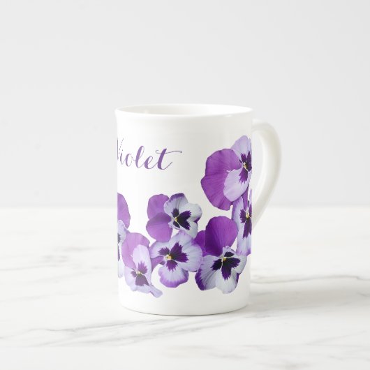 Tasse En Porcelaine Personnalisable Violet nom mignon violet pansé flo (Devant droit)