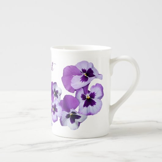 Tasse En Porcelaine Personnalisable Violet nom mignon violet pansé flo (Droite)