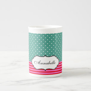 Tasse En Porcelaine Personnalisez le motif turquoise de rayures