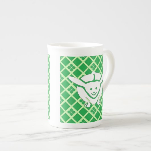 Tasse En Porcelaine Petit lapin japonais, vert (Devant droit)