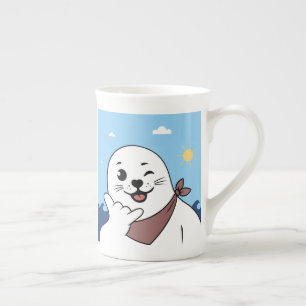 Tasse En Porcelaine Phoque Clignant Portant un Bandana Faisant un Sign