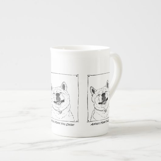 Tasse En Porcelaine photo de drôle mignon chien souriant akita (Devant droit)