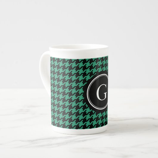Tasse En Porcelaine Pied-de-poule vert à la mode élégant avec le (Devant gauche)